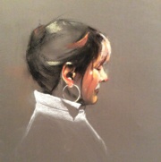 Silver Earring, charcoal with pastel on toned paper