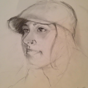 Girl in Black Cap, pencil on bristol paper