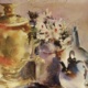 Still Life with Samovar, watercolor on cold press paper