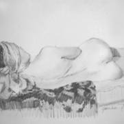 Laurel, back view, graphite sketch on paper