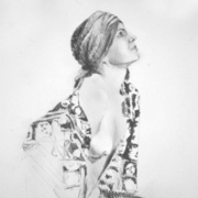 Laurel, looking upward, graphite sketch on paper