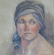 Woman Wearing Head Scarf, watercolor on plate bristol