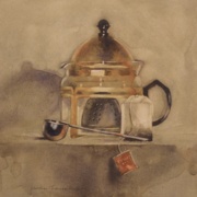 Silver Scoop and Tea, watercolor on plate bristol