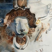 Lion's Head Vessel, watercolor on plate Bristol