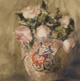 Tea Roses in Ornamental Vase, watercolor on plate bristol