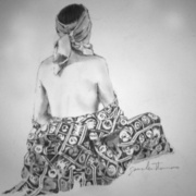 Laurel, back view II, graphite sketch on paper