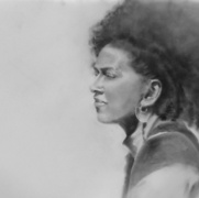 Bianca, profile, charcoal on Mylar