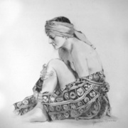 Laurel, holding knee, graphite sketch on paper