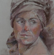 Head Scarf, pastel on paper