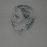 Lauren in profile, charcoal on toned paper