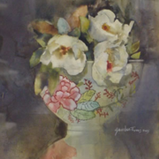 Magnolias in Oriental Bowl, watercolor on plate bristol