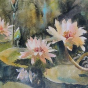 Lotus Reflections, watercolor on handmade rough paper